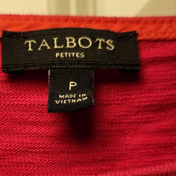 Talbots Petites Pink White Stripe Knit Dress Womens Size P Cotton 3/4 Sleeve - Picture 2 of 4